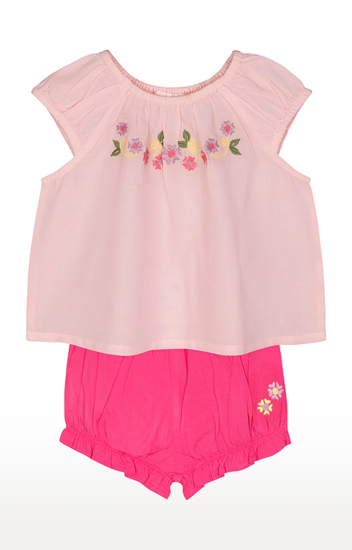 Budding Bees | Budding Bees Baby Girls Pink Embroidered Top-Set 0