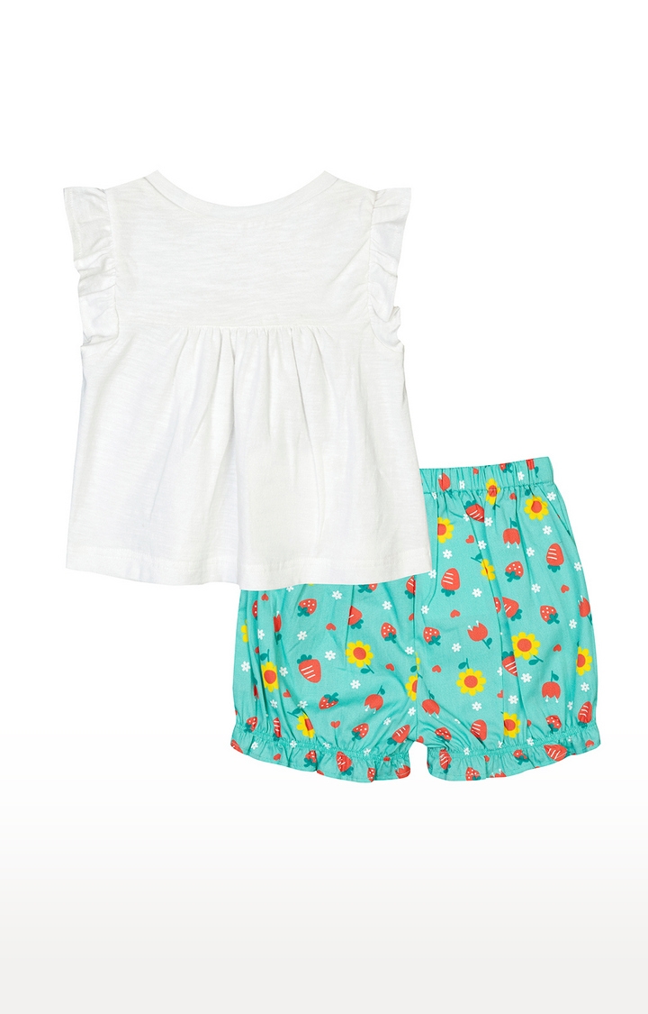 Budding Bees | Budding Bees White Top-Short Set With Hairband 1