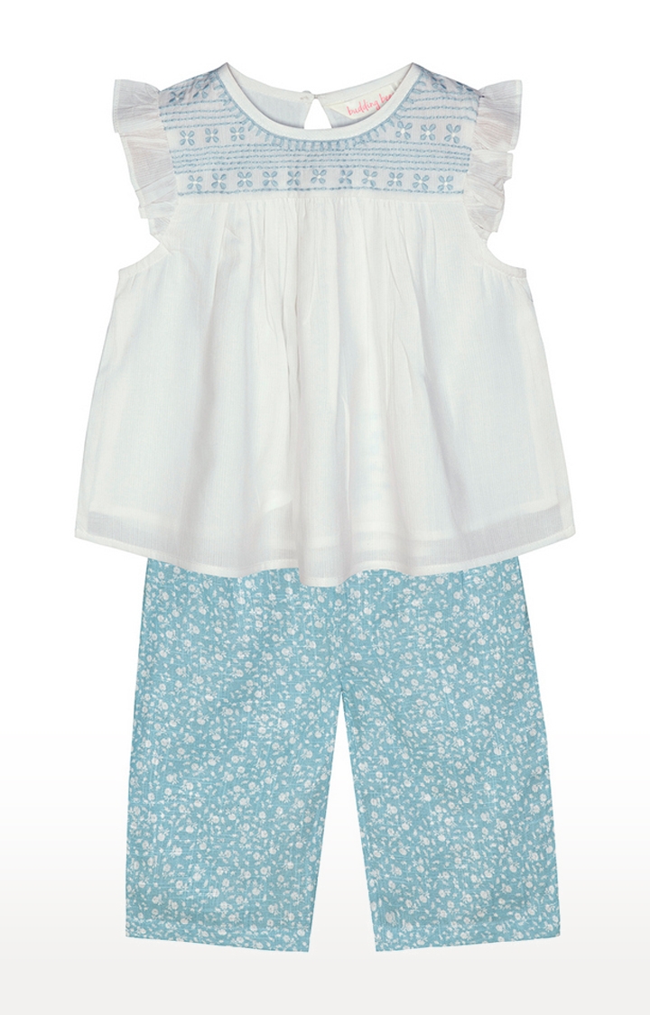 Budding Bees | Budding Bees Baby Girls White Embroidered Top-Set 0