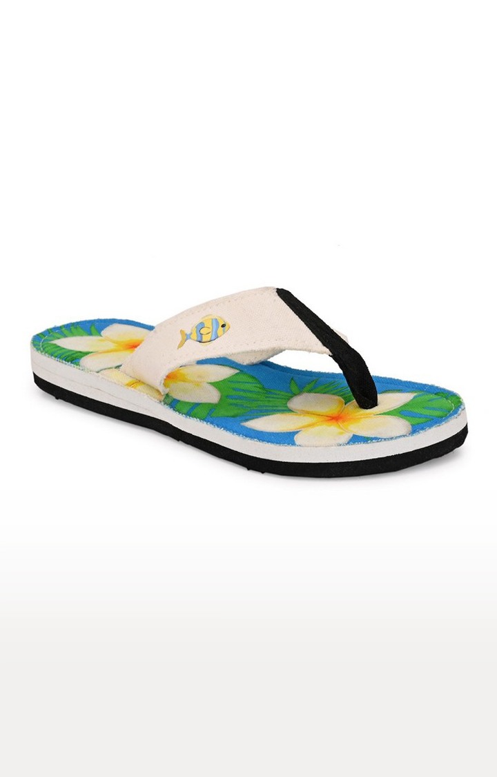 Beachcomber Blue Water Women s Plumeria Canvas Flip Flops Beachcomber Blue Water