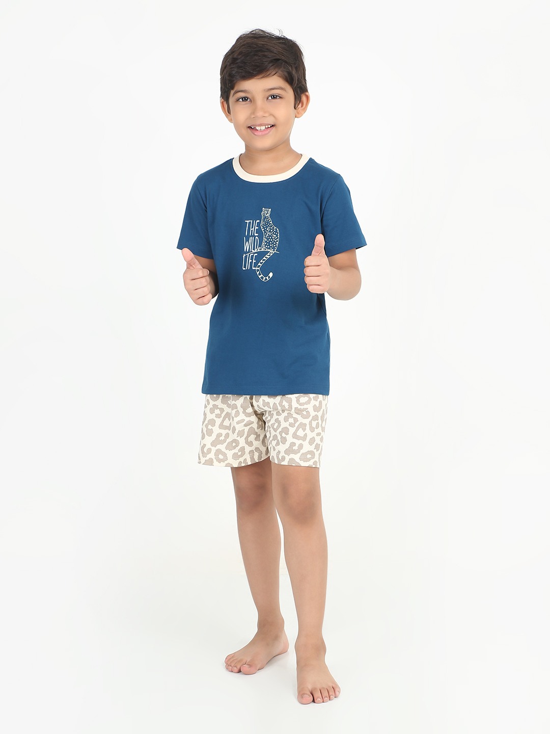Boys 2 piece T-Shirt & Short set-Navy & Butter Cream