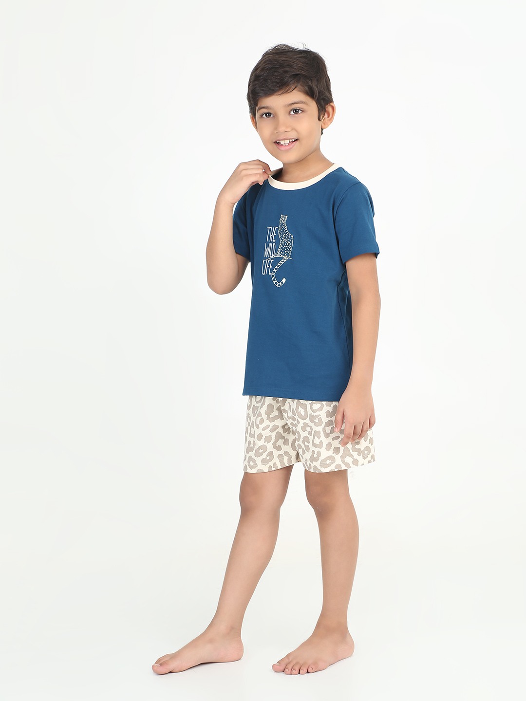 Boys 2 piece T-Shirt & Short set-Navy & Butter Cream