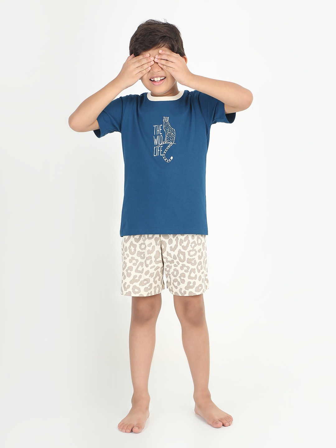 Boys 2 piece T-Shirt & Short set-Navy & Butter Cream