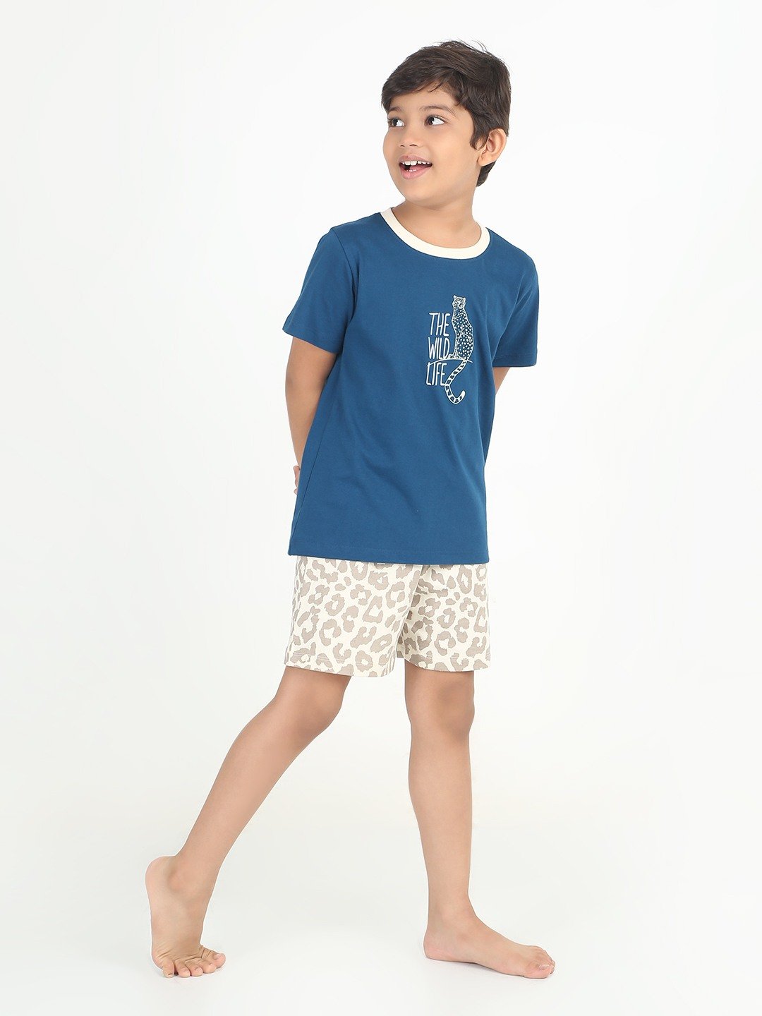 Boys 2 piece T-Shirt & Short set-Navy & Butter Cream