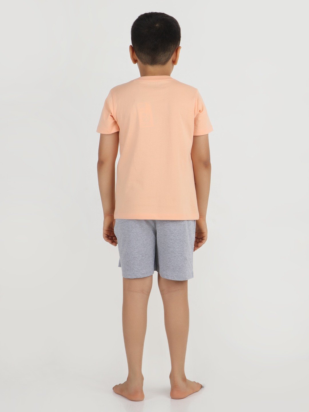 Boys 2 piece T-Shirt & Short set- Peach & Grey