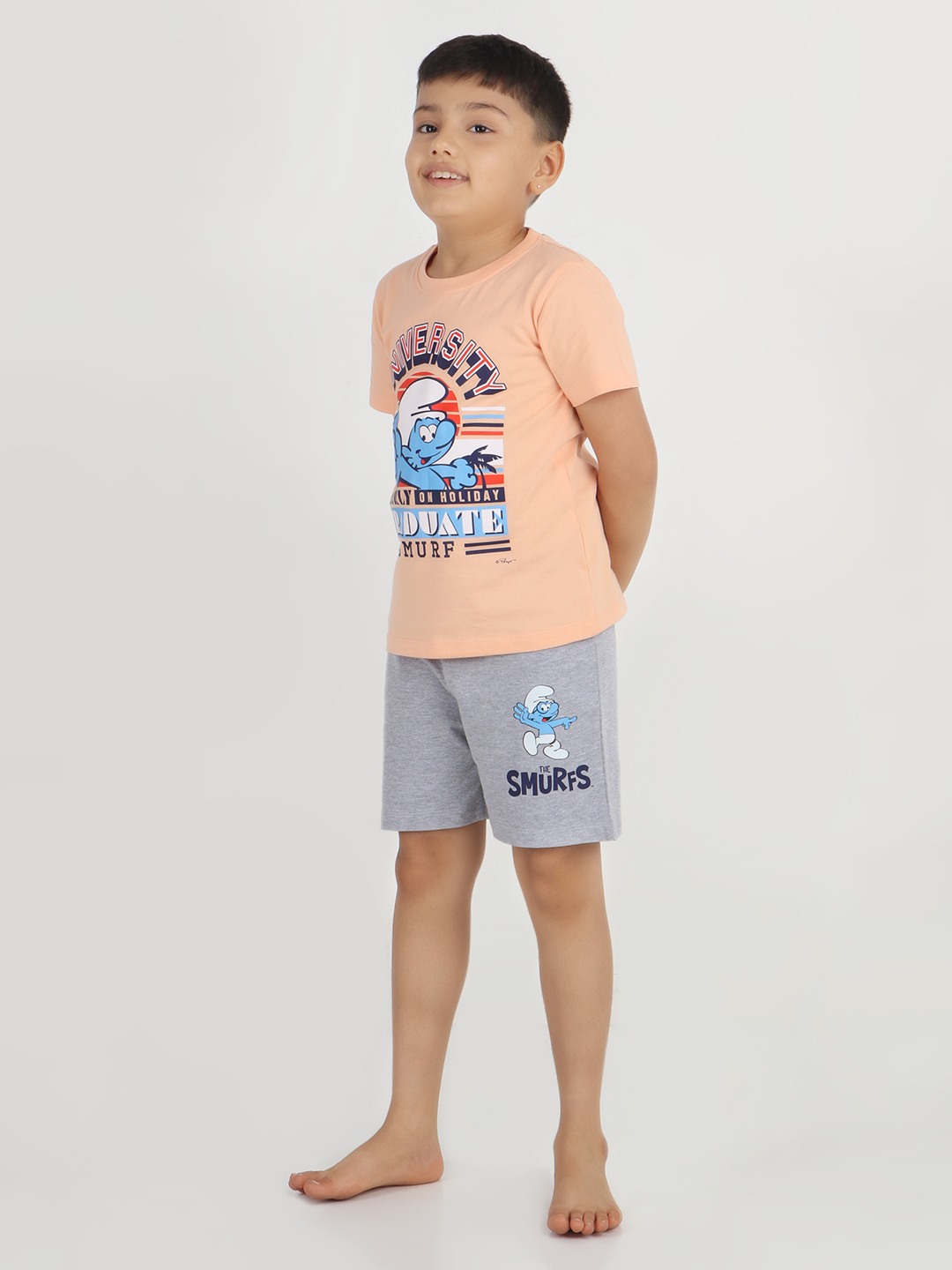 Boys 2 piece T-Shirt & Short set- Peach & Grey