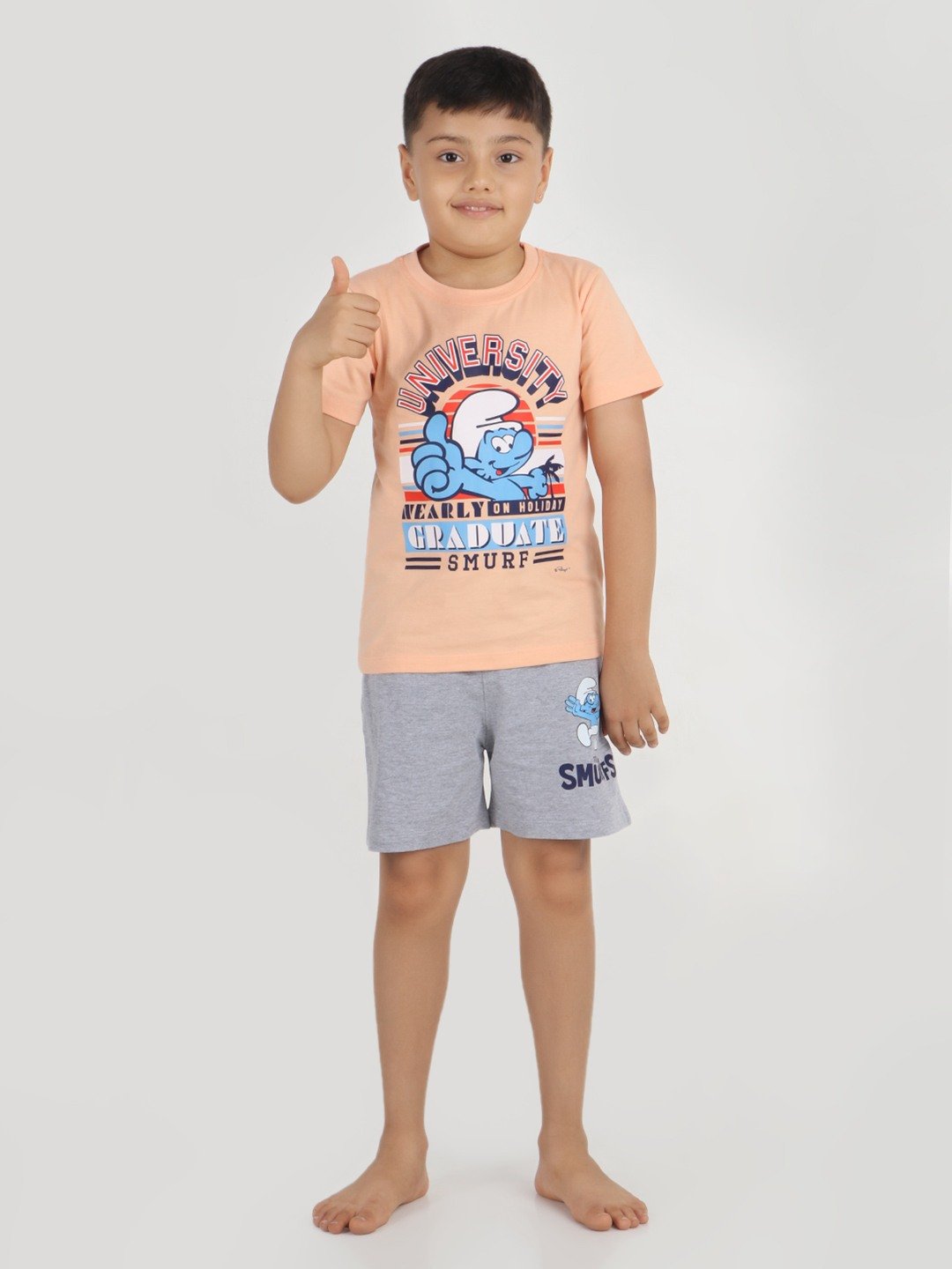 Boys 2 piece T-Shirt & Short set- Peach & Grey