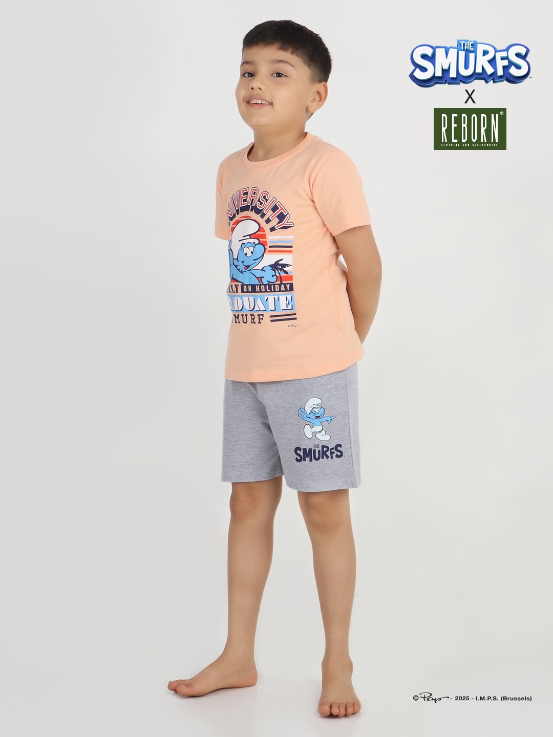 Boys 2 piece T-Shirt & Short set- Peach & Grey