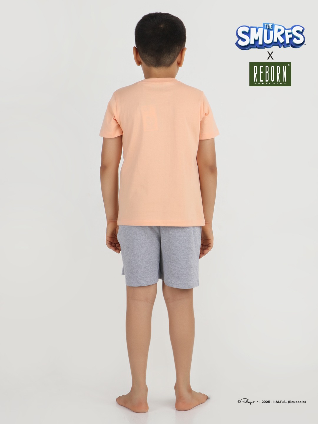 Boys 2 piece T-Shirt & Short set- Peach & Grey