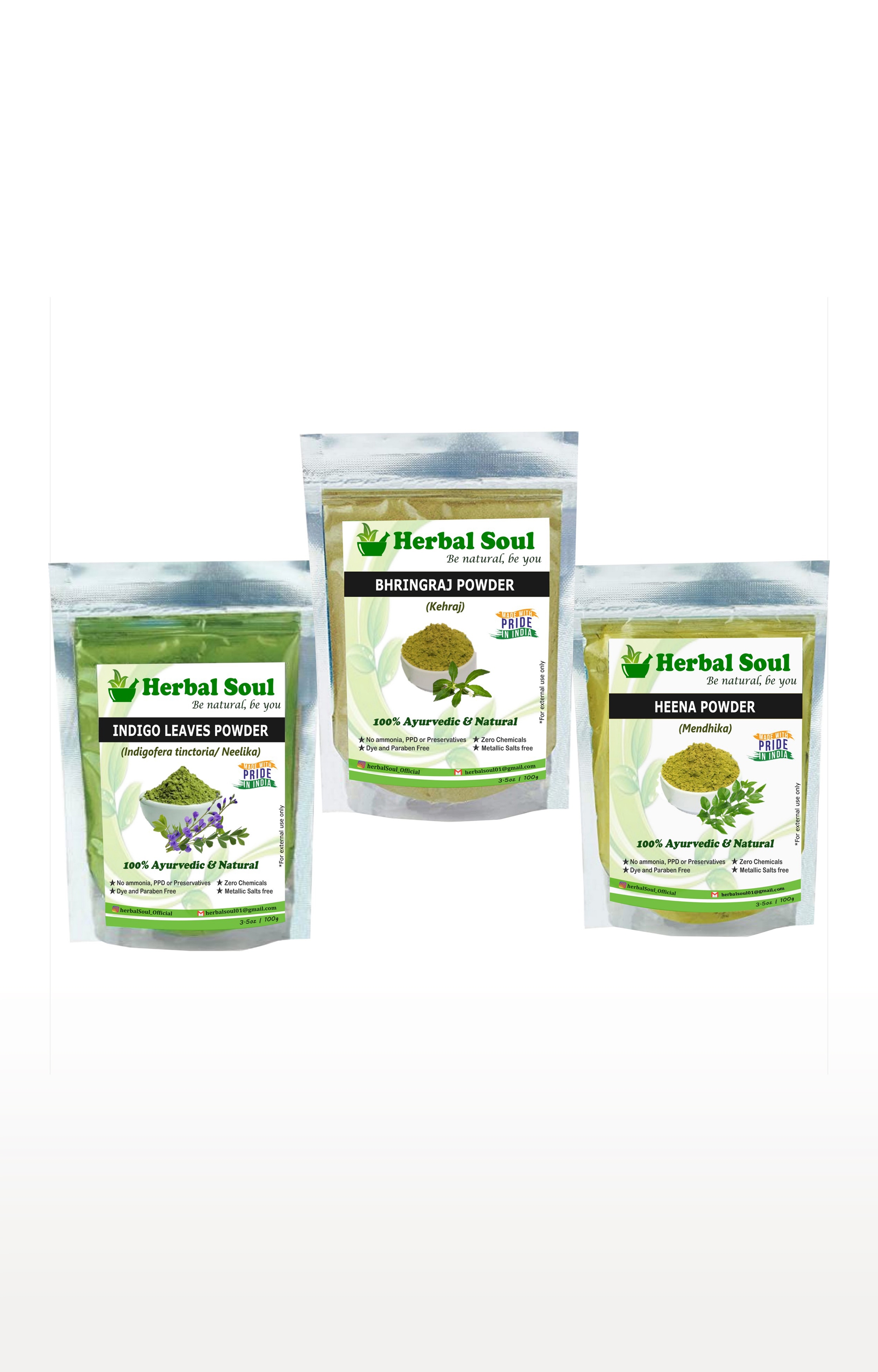 Herbal Soul | Herbal Soul Combo Of Indigo  Powder + Henna  Powder + Bhringraj  Powder | 300 gm 0