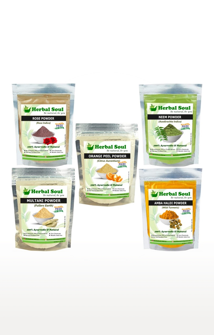 Herbal Soul | Herbal Soul Combo Of Neem  Powder + Multani  Powder + Rose Powder + Orange Peel  Powder + Amba Haldi  Powder | 500 gm 0