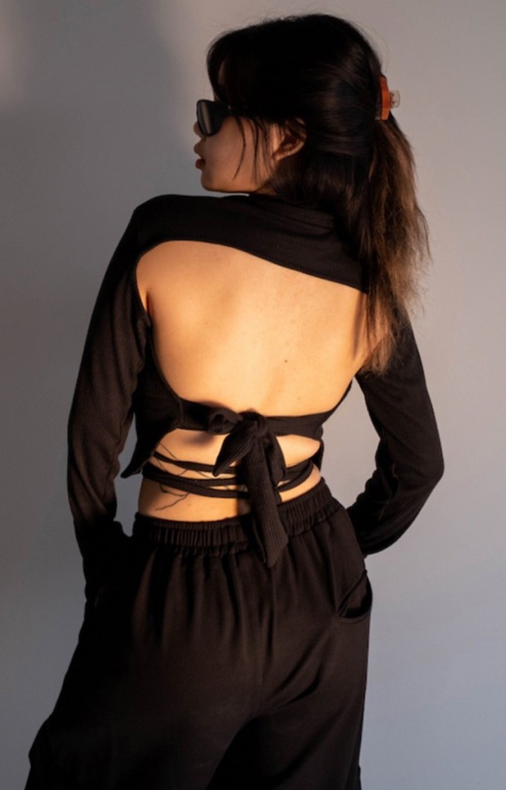 Beeglee | Women's Black Backless Shirt