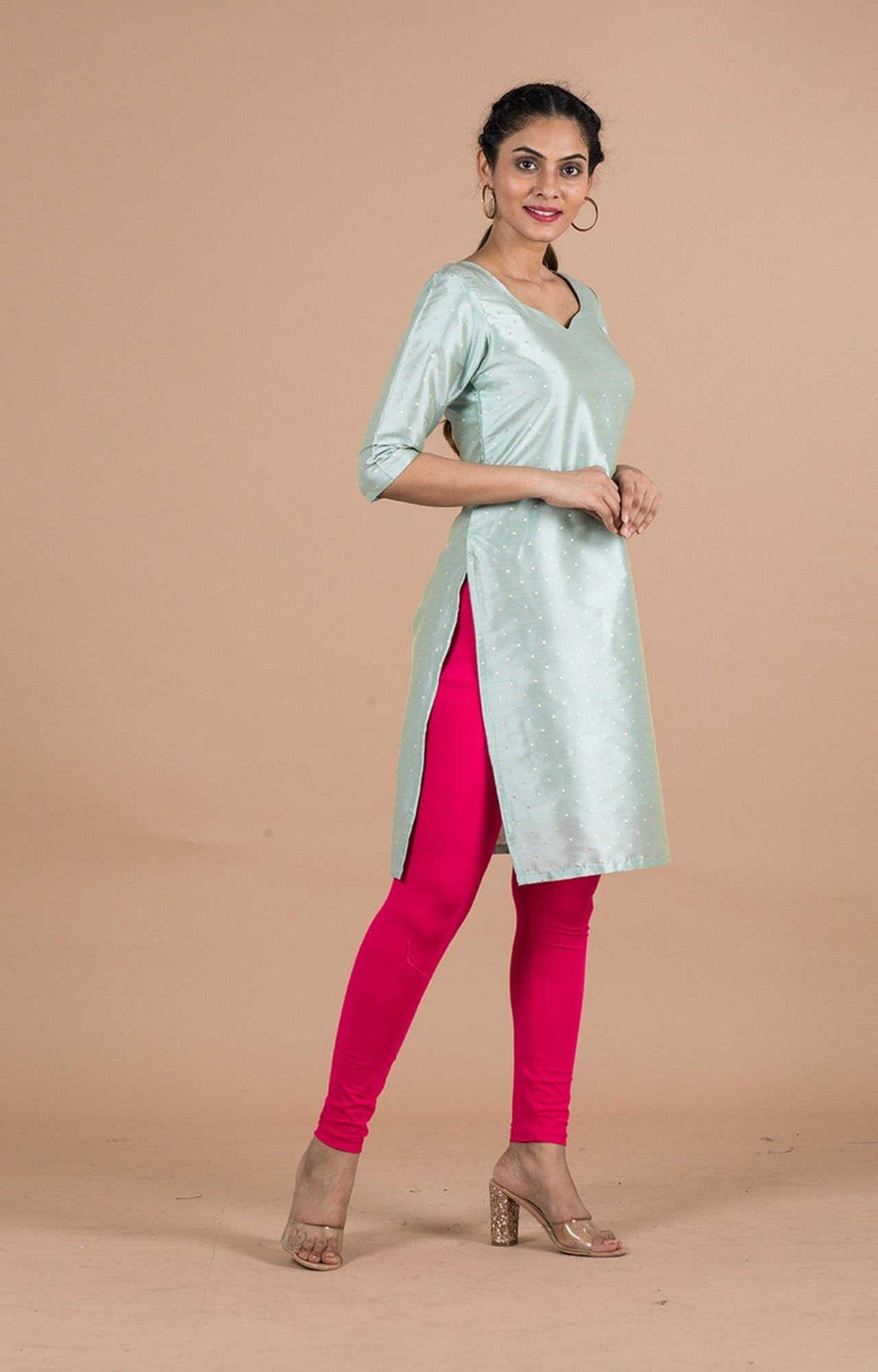 Women's Stylish Daily Wear Cotton Solid Mid Rise Churidar Leggings