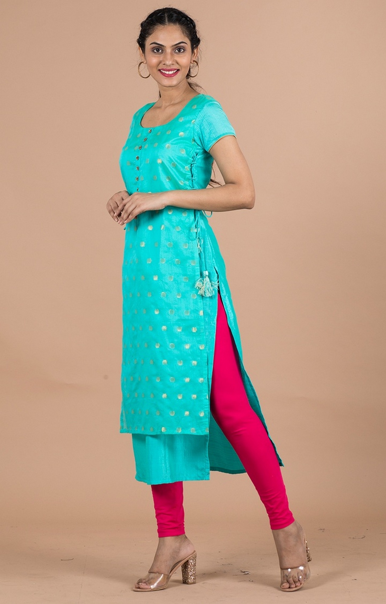 Buy Gray-Golden Double Dhoti kurti with bell sleeves-k74-33598