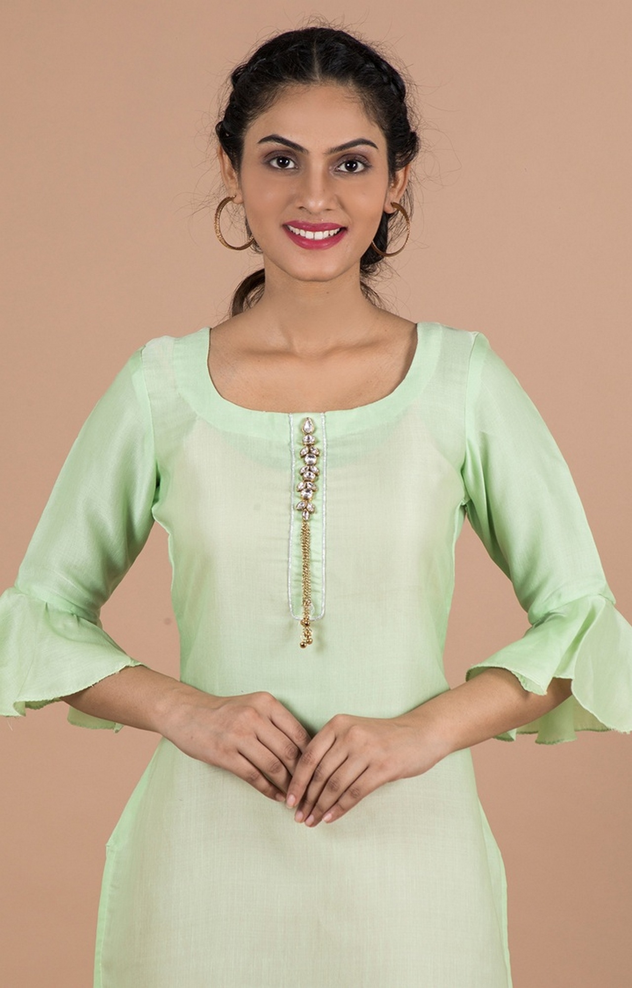becoming | Becoming Women’S Front Brooch Ruffle Sleeves Straight Kurti 4