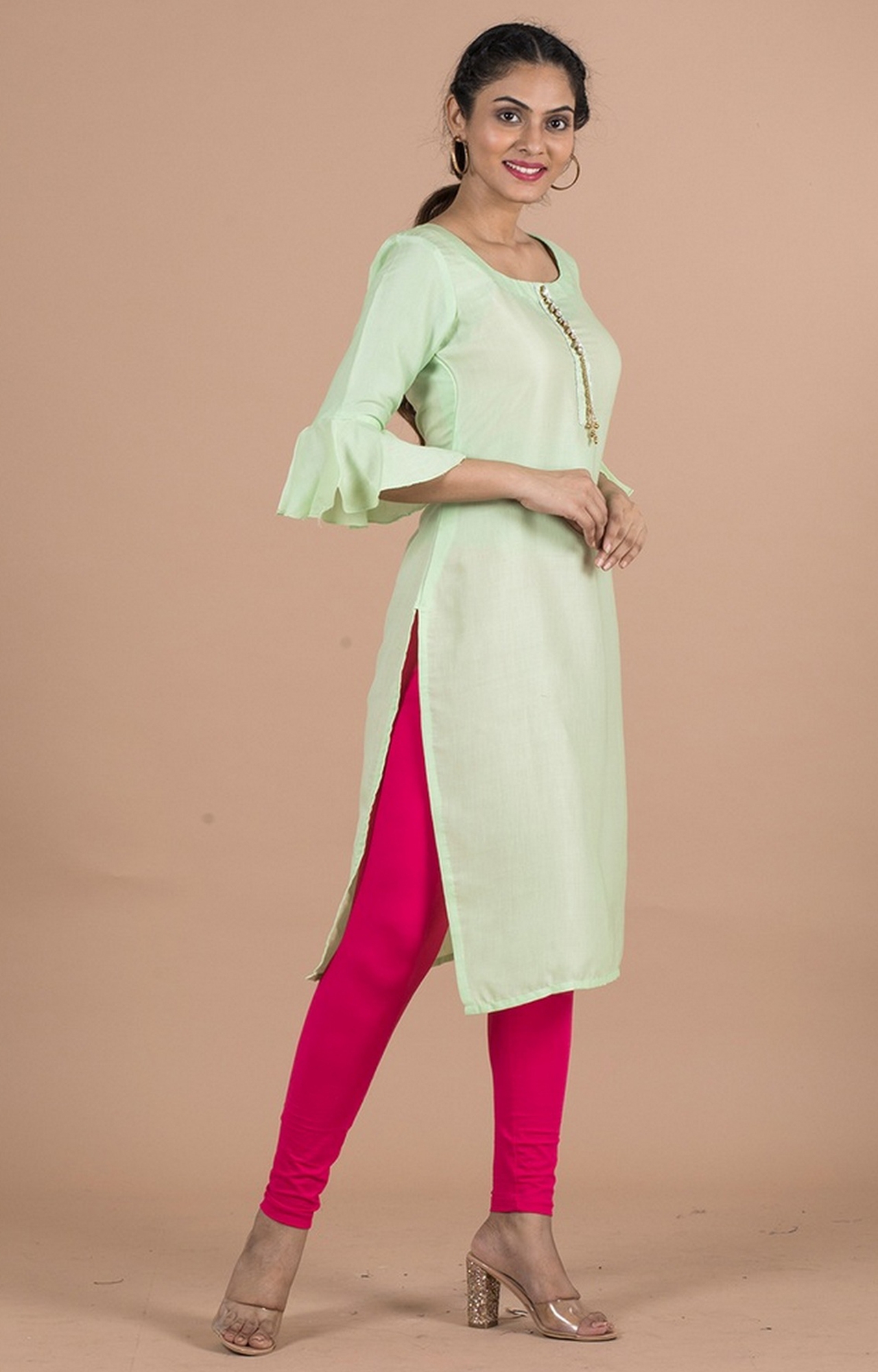 Green ruffled pleated kurta with ruffled skirt  Set Of Two by Studio Misri   The Secret Label