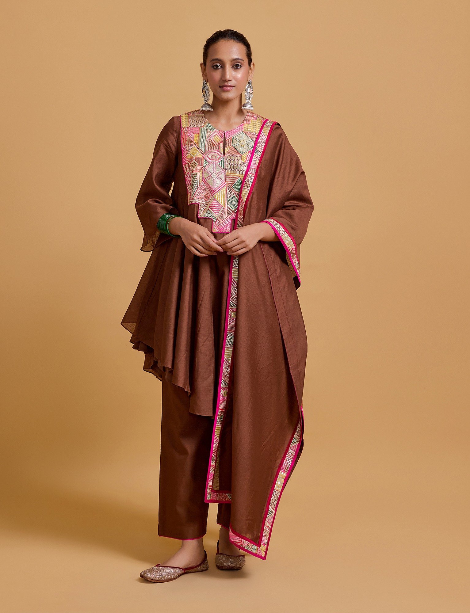 Mithai Brown Step Yoke Kurta Set