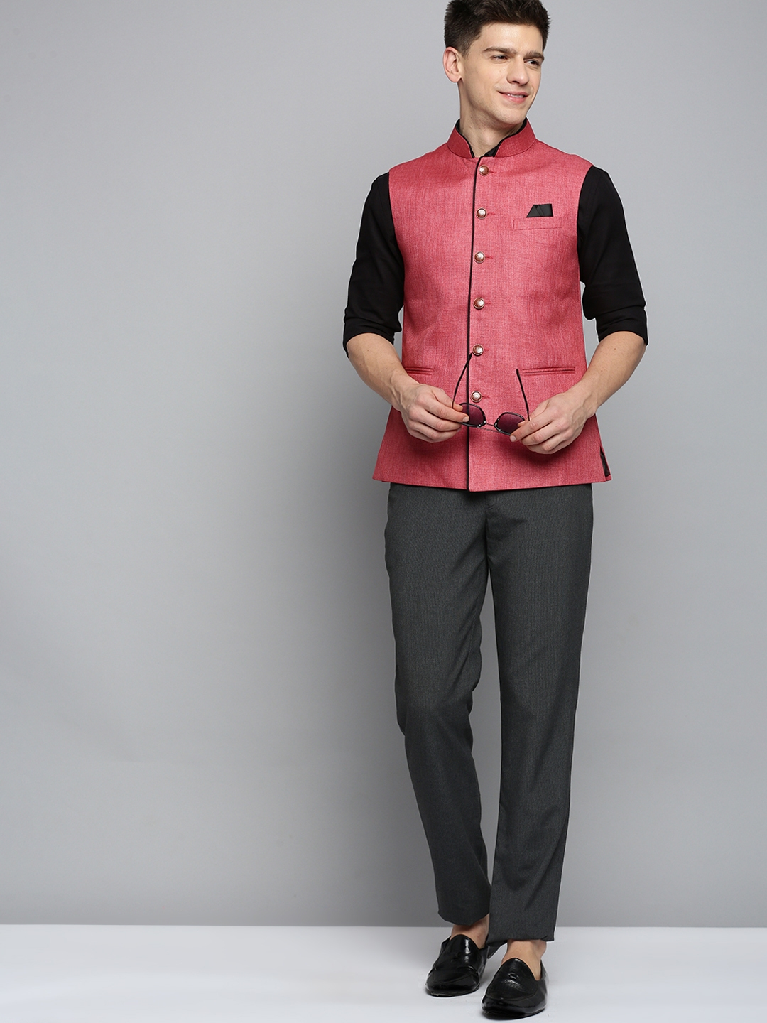 Showoff | SHOWOFF Men's Solid Coral Ethnic Nehru Jacket 4