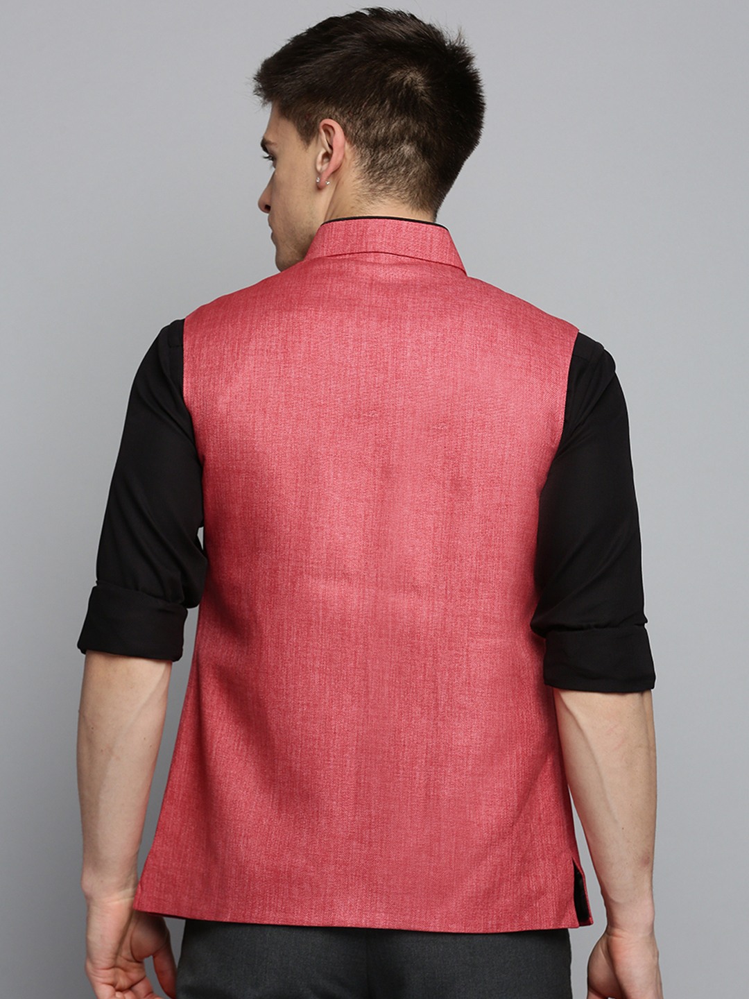 SHOWOFF Men's Solid Coral Ethnic Nehru Jacket