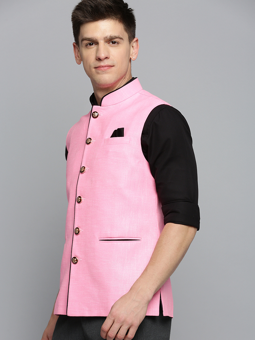 SHOWOFF Men's Solid Fuchsia Ethnic Nehru Jacket