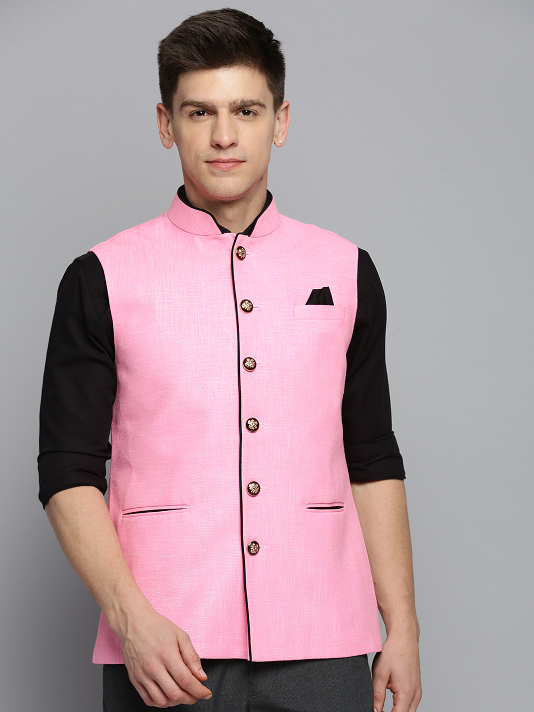SHOWOFF Men's Solid Fuchsia Ethnic Nehru Jacket
