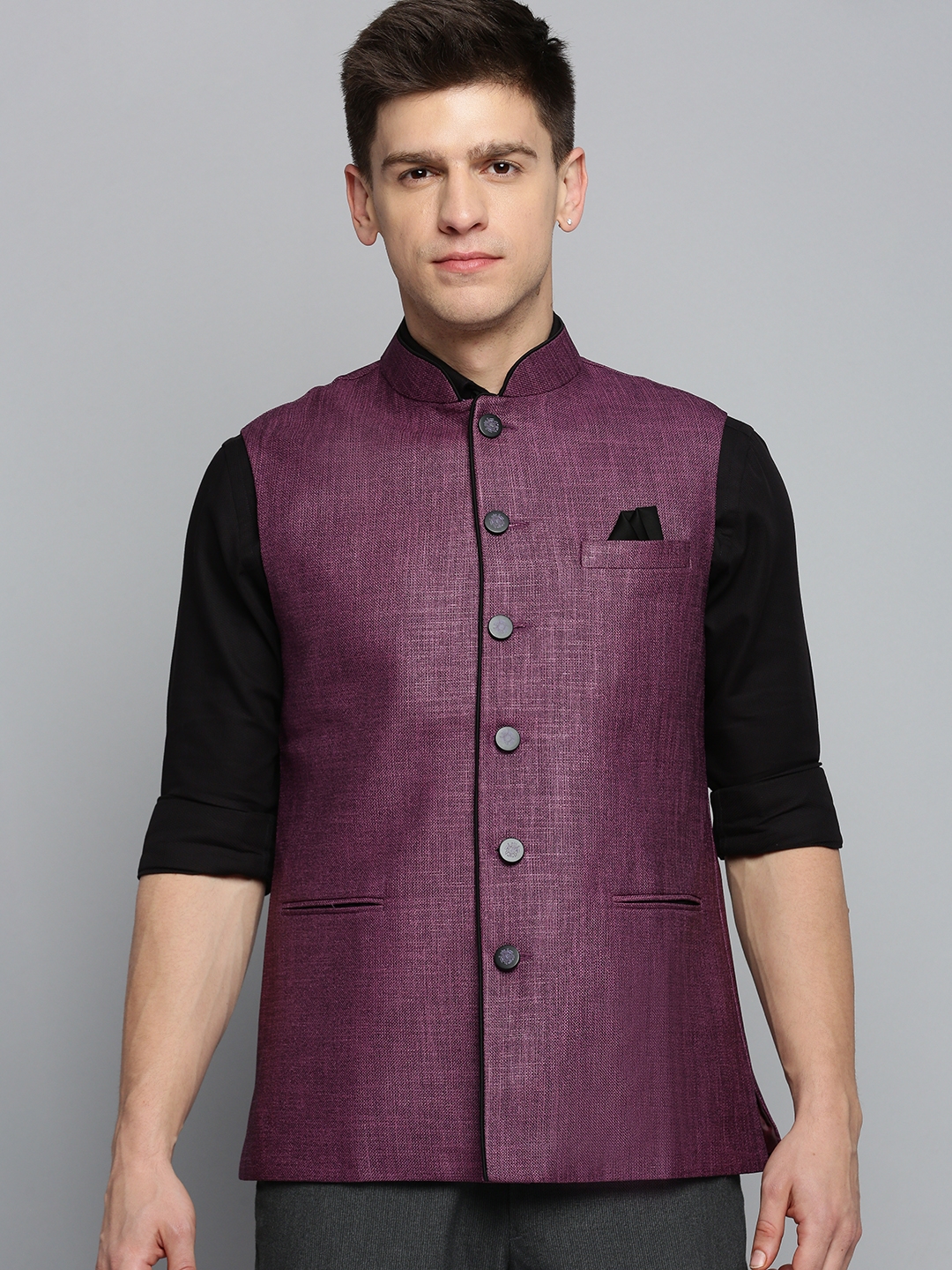 Showoff | SHOWOFF Men's Solid Purple Ethnic Nehru Jacket 1