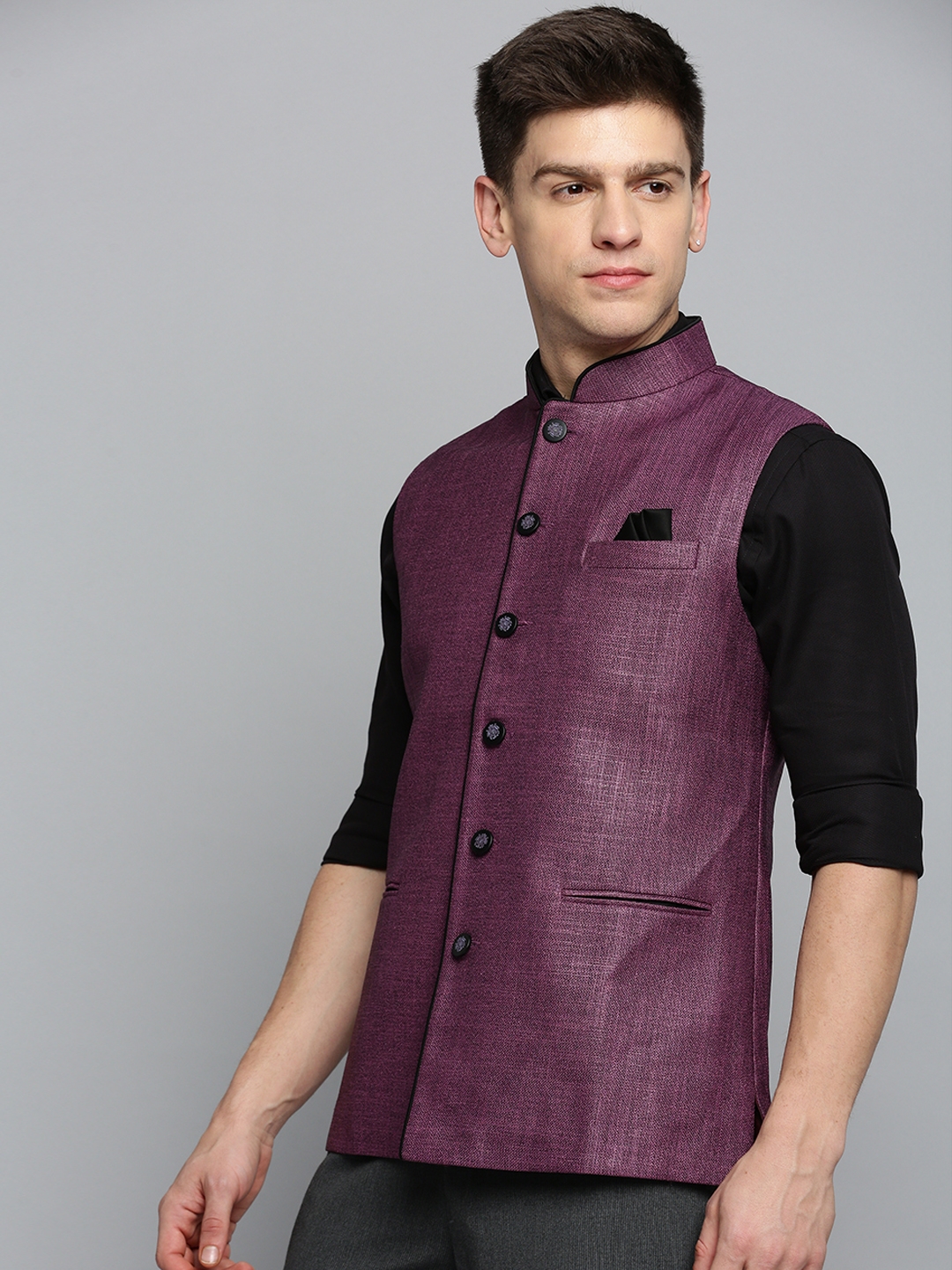 Showoff | SHOWOFF Men's Solid Purple Ethnic Nehru Jacket 2