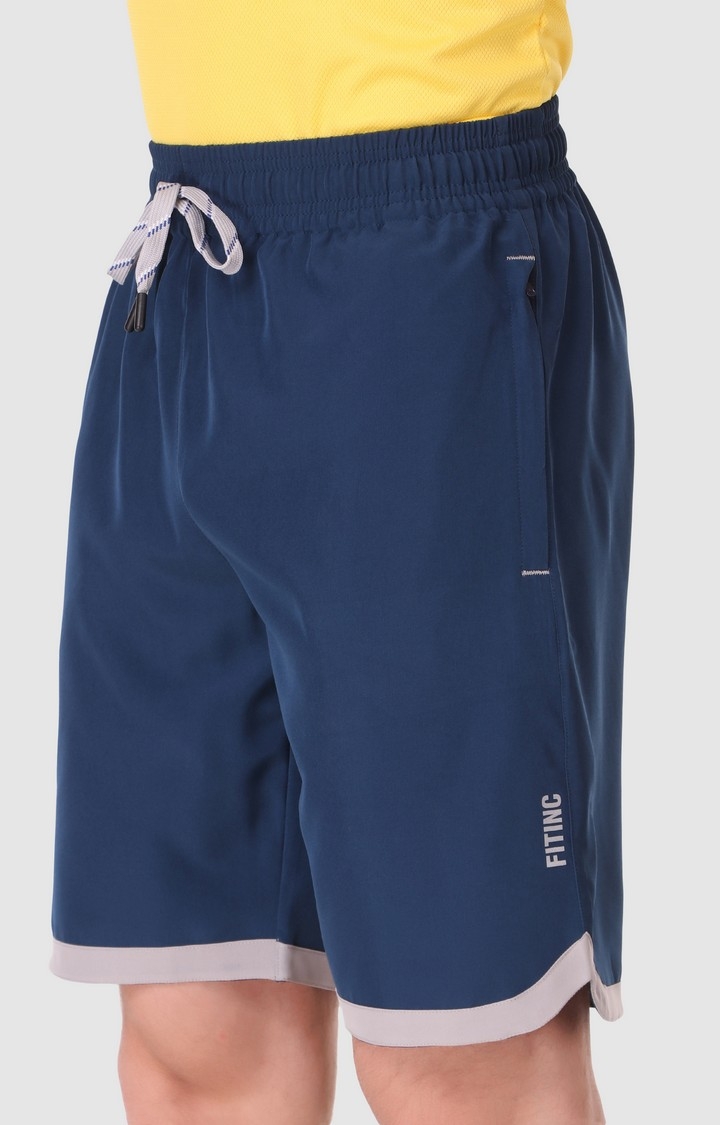 Fitinc | Men's Blue Polyester Solid Activewear Shorts 4