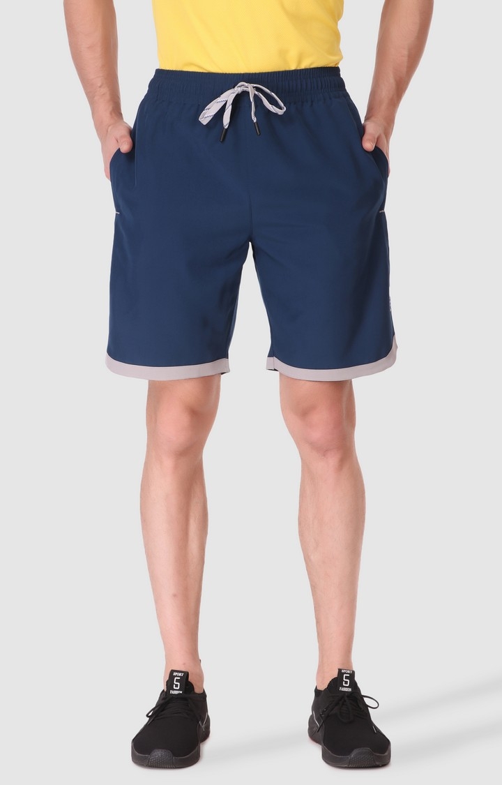 Fitinc | Men's Blue Polyester Solid Activewear Shorts 2