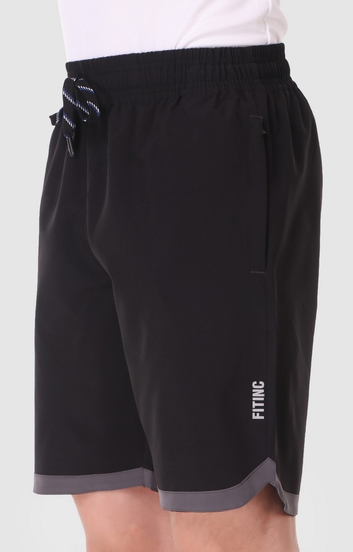 Men's Black Polyester Solid Activewear Shorts