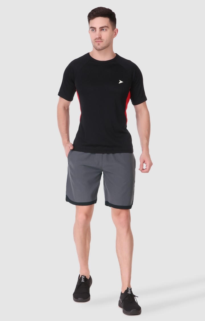 Fitinc | Men's Dark Grey Polyester Solid Activewear Shorts 1