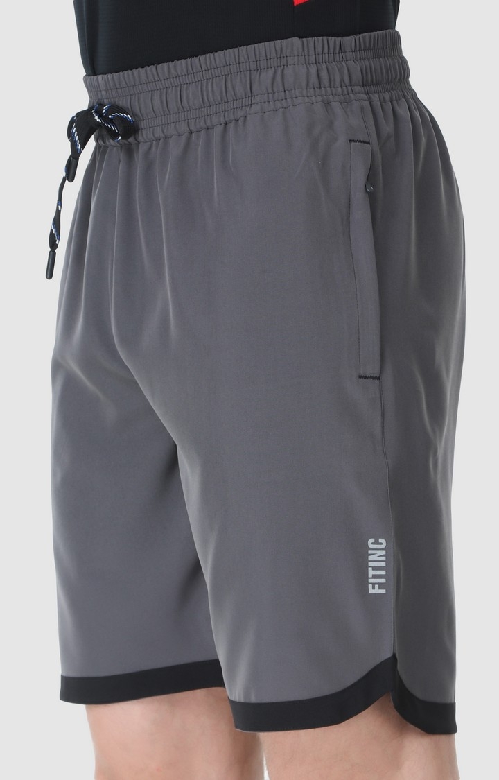 Fitinc | Men's Dark Grey Polyester Solid Activewear Shorts 4
