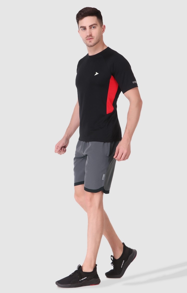 Fitinc | Men's Dark Grey Polyester Solid Activewear Shorts 2
