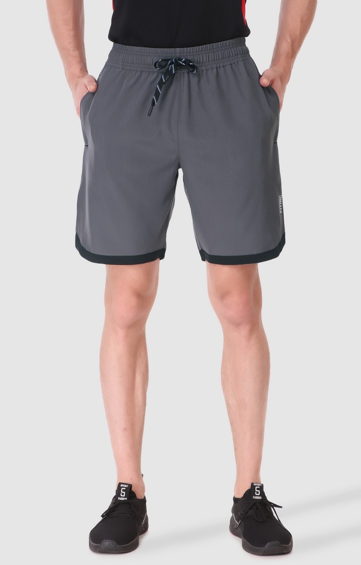 Fitinc | Men's Dark Grey Polyester Solid Activewear Shorts 0