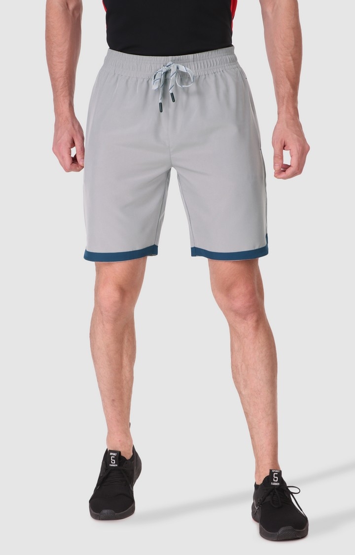 Fitinc | Men's Light Grey Polyester Solid Activewear Shorts 0