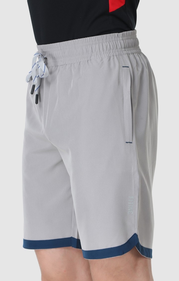 Fitinc | Men's Light Grey Polyester Solid Activewear Shorts 4