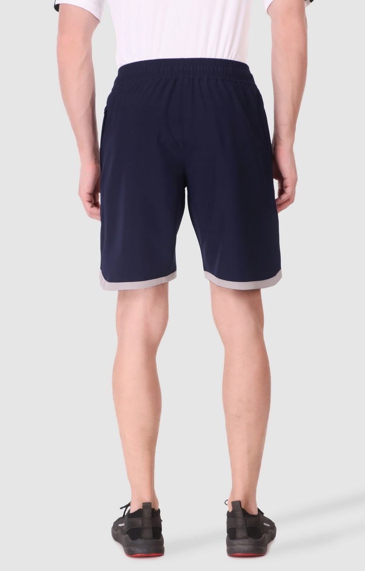 Men's Navy Blue Polyester Solid Activewear Shorts