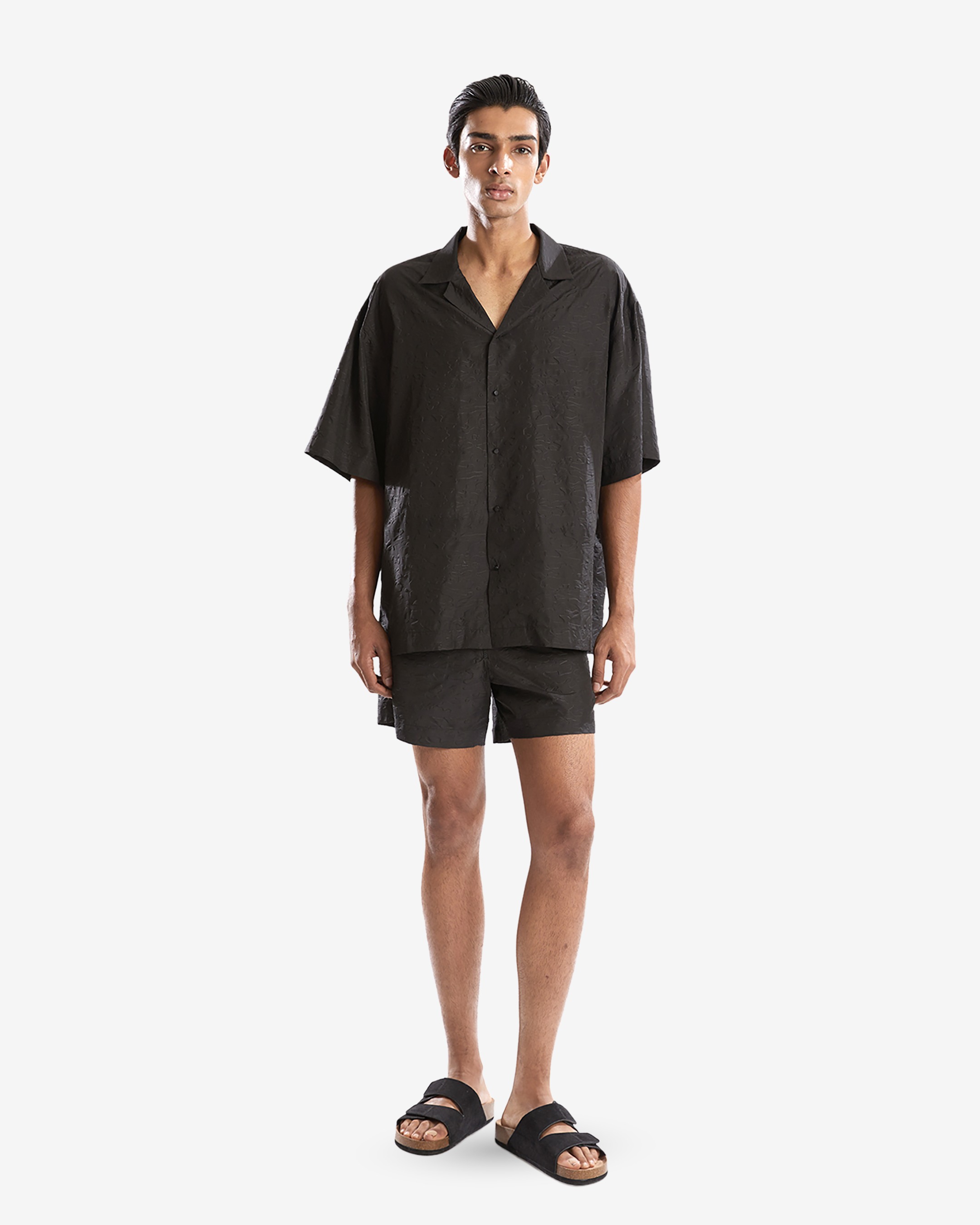 Black Embossed Shorts & T-shirt Co-ord Set