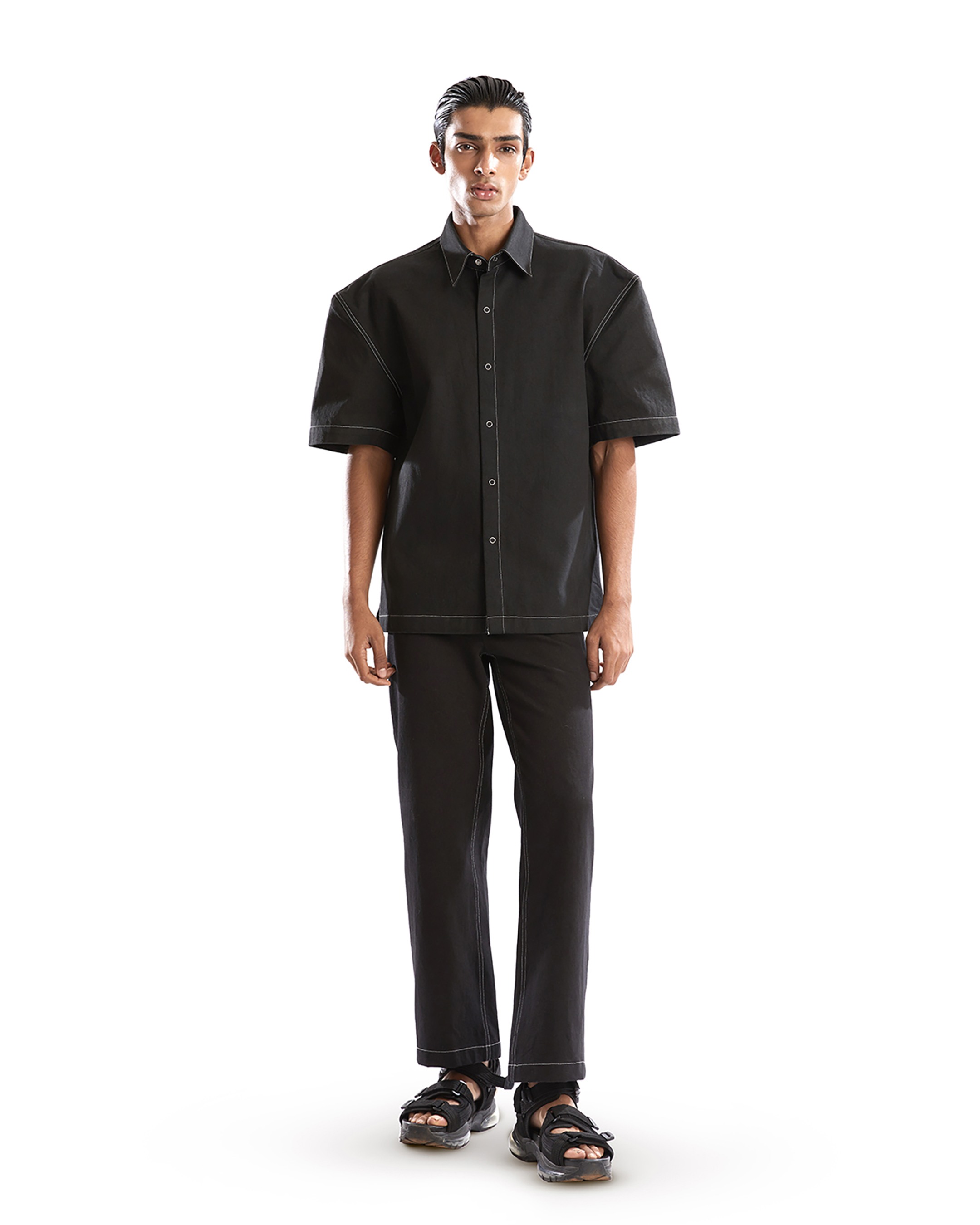 Black Denim Powershoulder Shirt