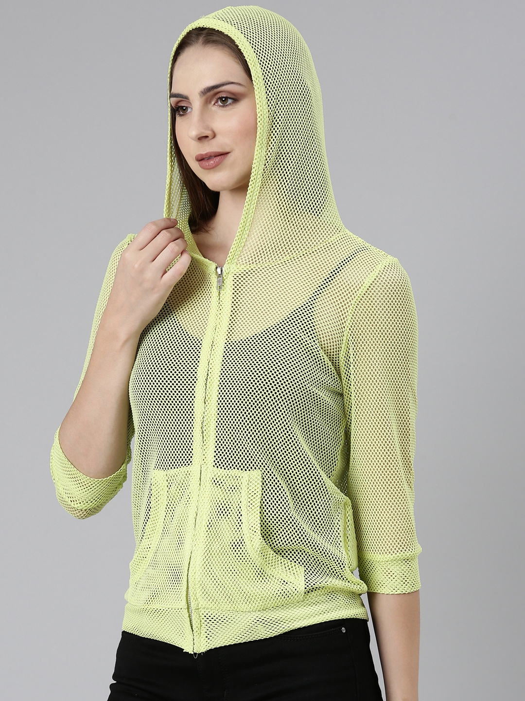 Buy Slazenger Slazenger Men Fluorescent Green Reflective Strip Solid Hooded  Running Rapid-Dry Jacket at Redfynd