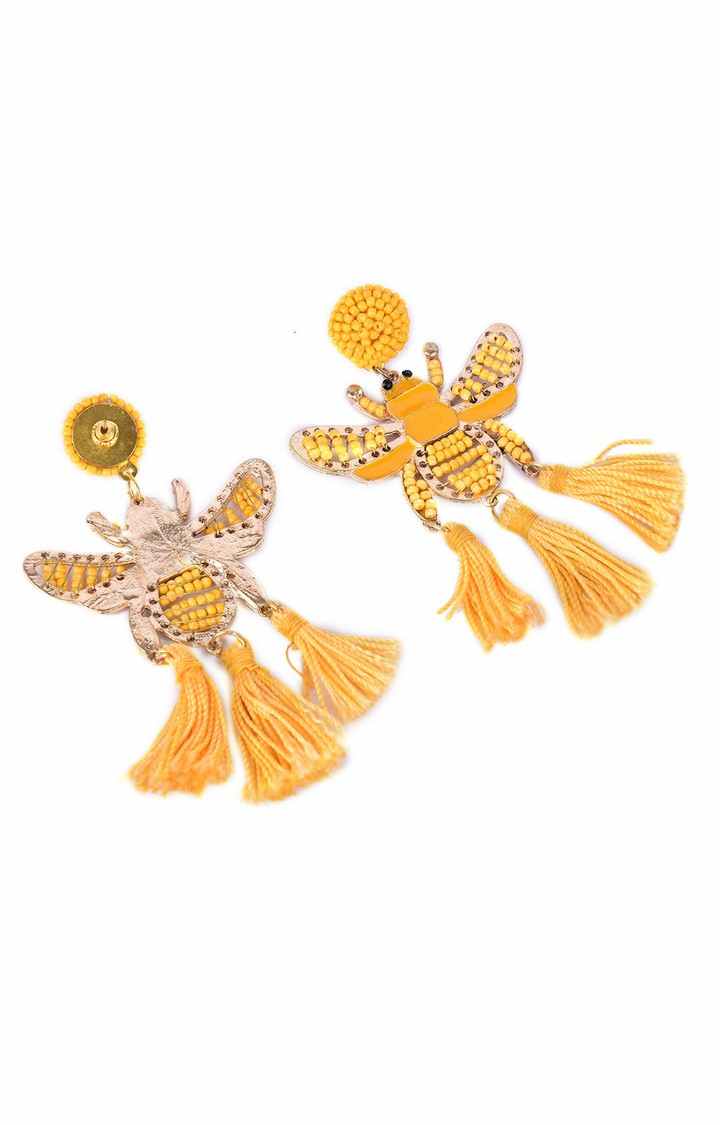 Yellow Beaded Bee Earrings with Tassel Accents â€“ Statement Jewelry for a Bold Look