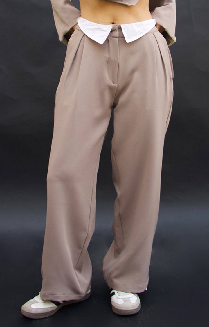 Beeglee | Women's Beige Solid Trousers