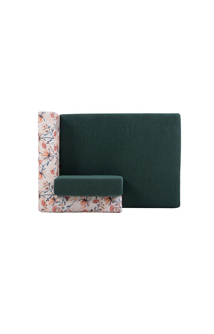 neudot Hailey Duet Fabric 1 Seater Right Aligned Lounger | R Shape | RHS | Comfortable Sofa Dual Color | Living Room | Bed Room | Floral Castle Green Colour