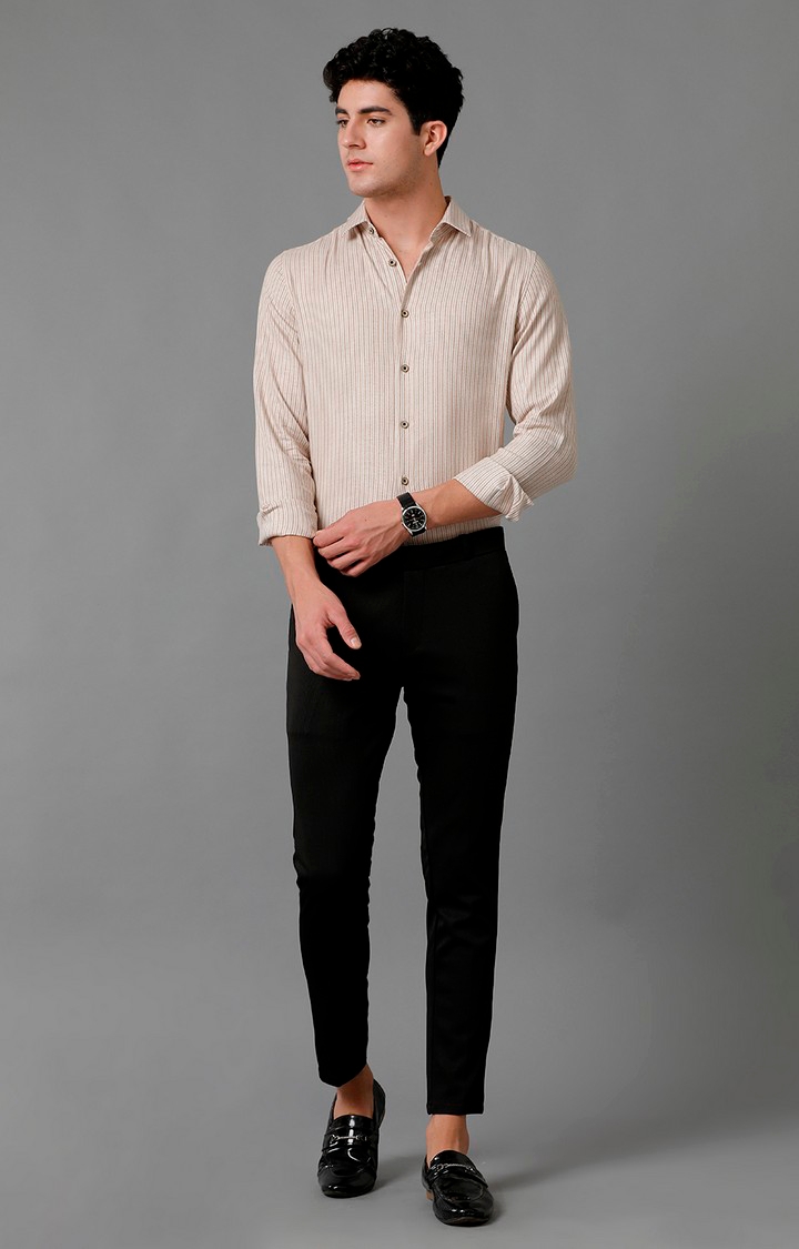 Men's Beige Linen Blend Textured Formal Shirt