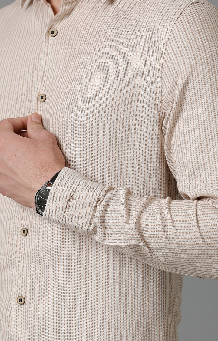 Men's Beige Linen Blend Textured Formal Shirt