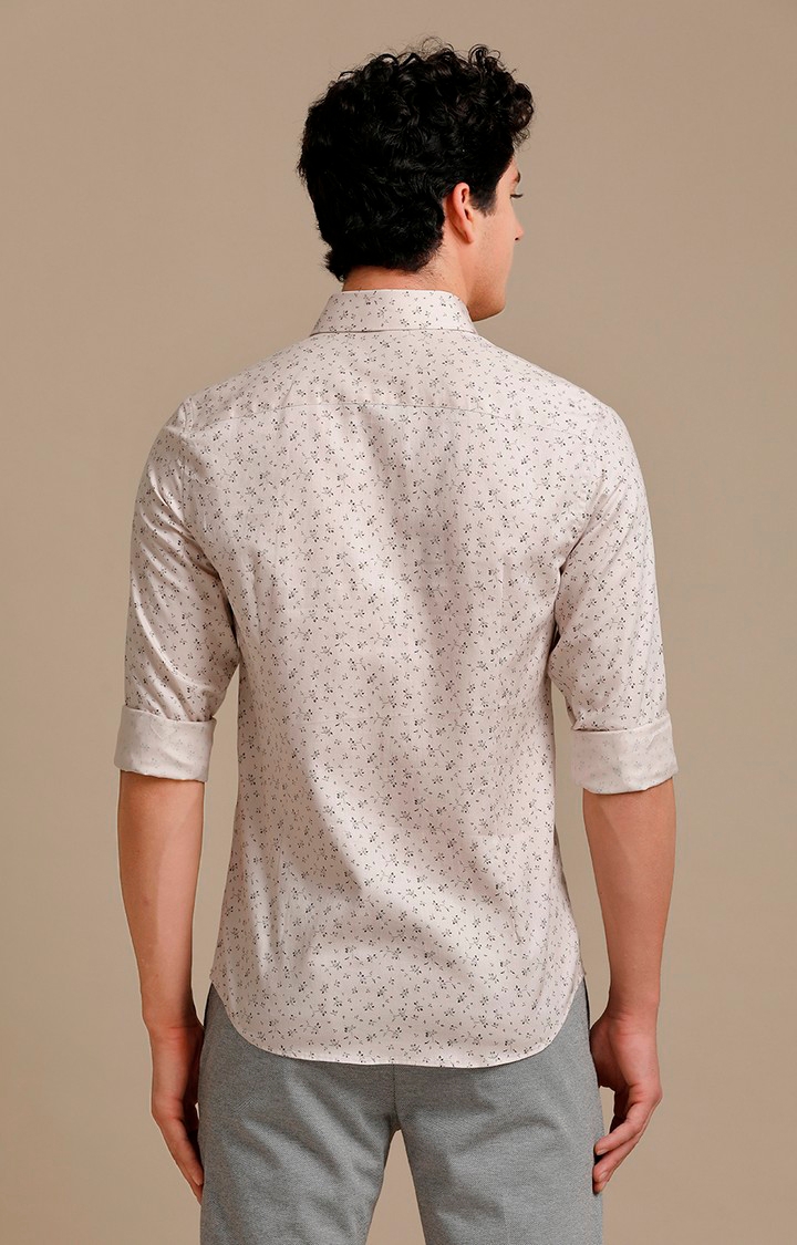 Men's Cream Cotton Printed Casual Shirt