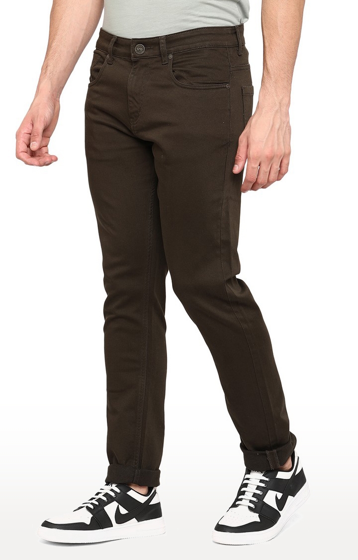 JadeBlue Sport | JBD-SN-227 OLIVE Men's Brown Lycra Solid Jeans 1