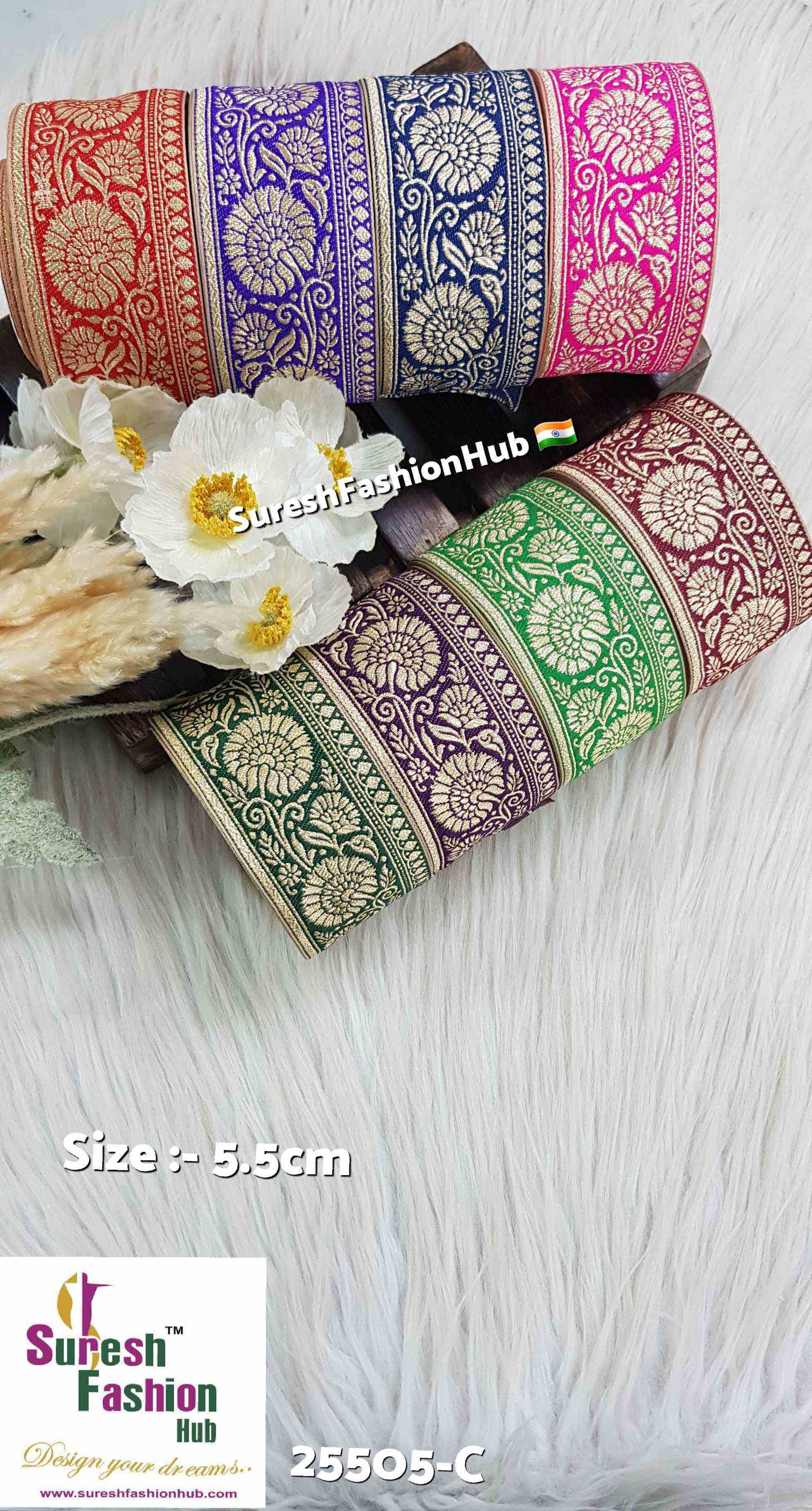 Purple Elegance Banarasi Floral Trim