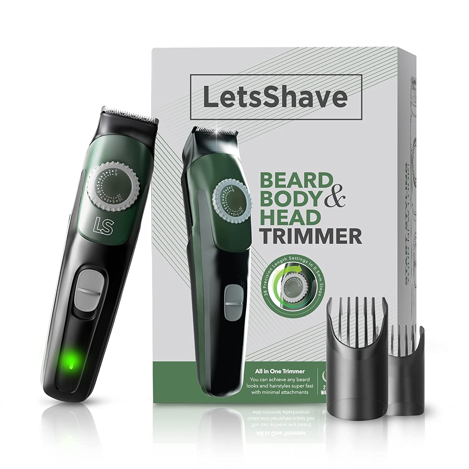 LetsShave | LetsShave Beard, Body & Head Trimmer - Fast Charge, 38 Precision Length Setting, Cord & Cordless Usage 0