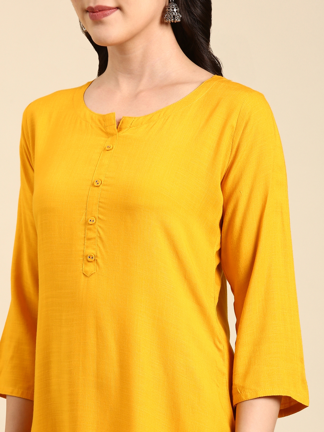 Showoff | SHOWOFF Women's Above Knee Solid Straight Yellow Kurti 6